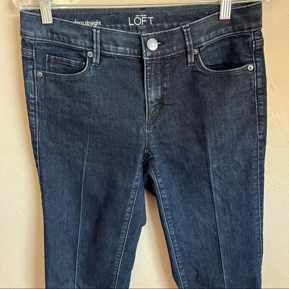 Ann Taylor Loft Modern Straight Dark Wash Creased Denim Jeans - Picture 2 of 8